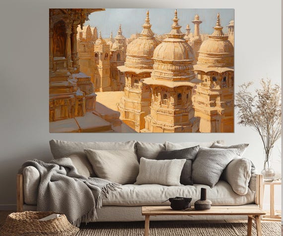 Ancient Indian Temple Painting Bada Bagh Jaisalmer Painting Print Bada Bagh Temple Print Indian Wall Art Framed Ready To Hang