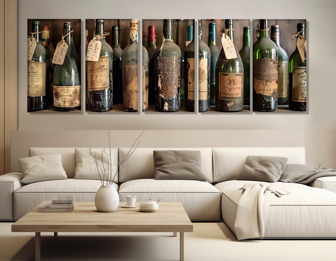 Vintage Wine Bottles Old Cellar Shelf Aged Labels Collection Wall Art Print - Image 3