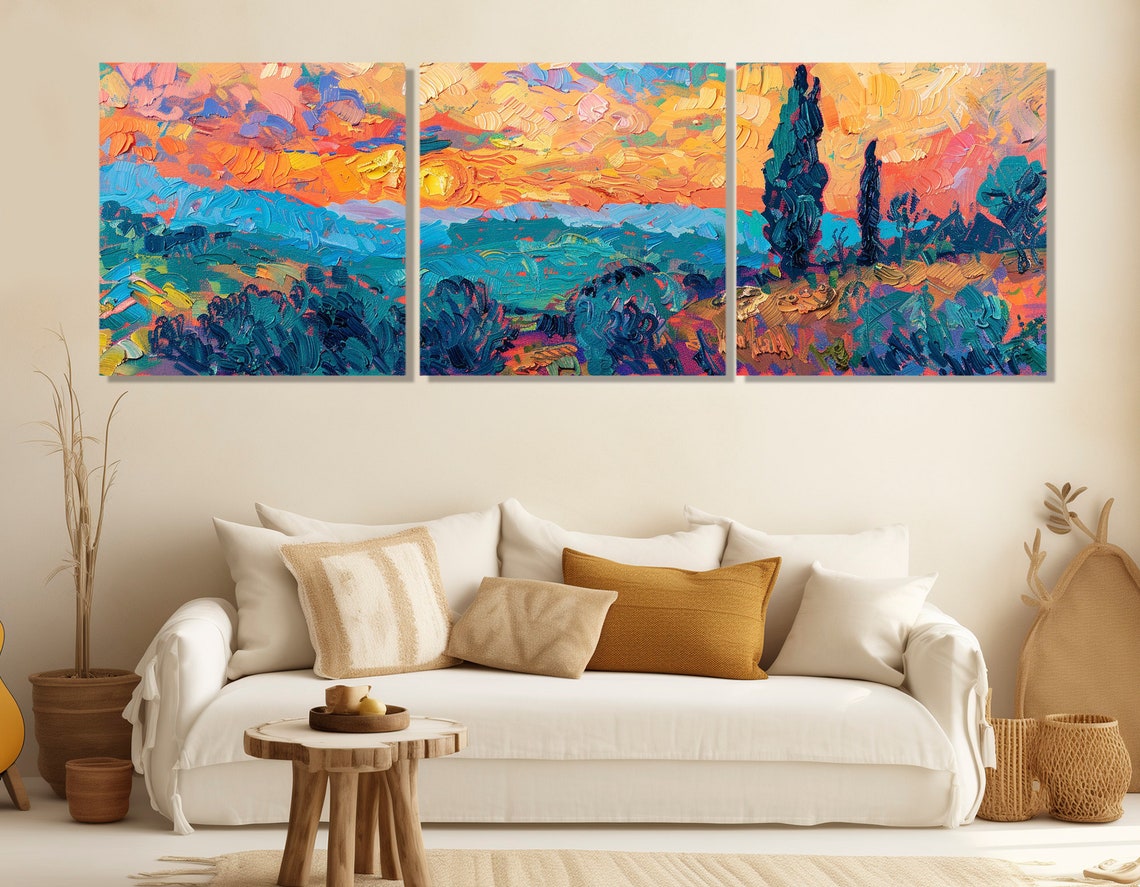 Van Gogh Style Sunset Hills Impasto Swirling Sky Colorful Art Poster - Image 4