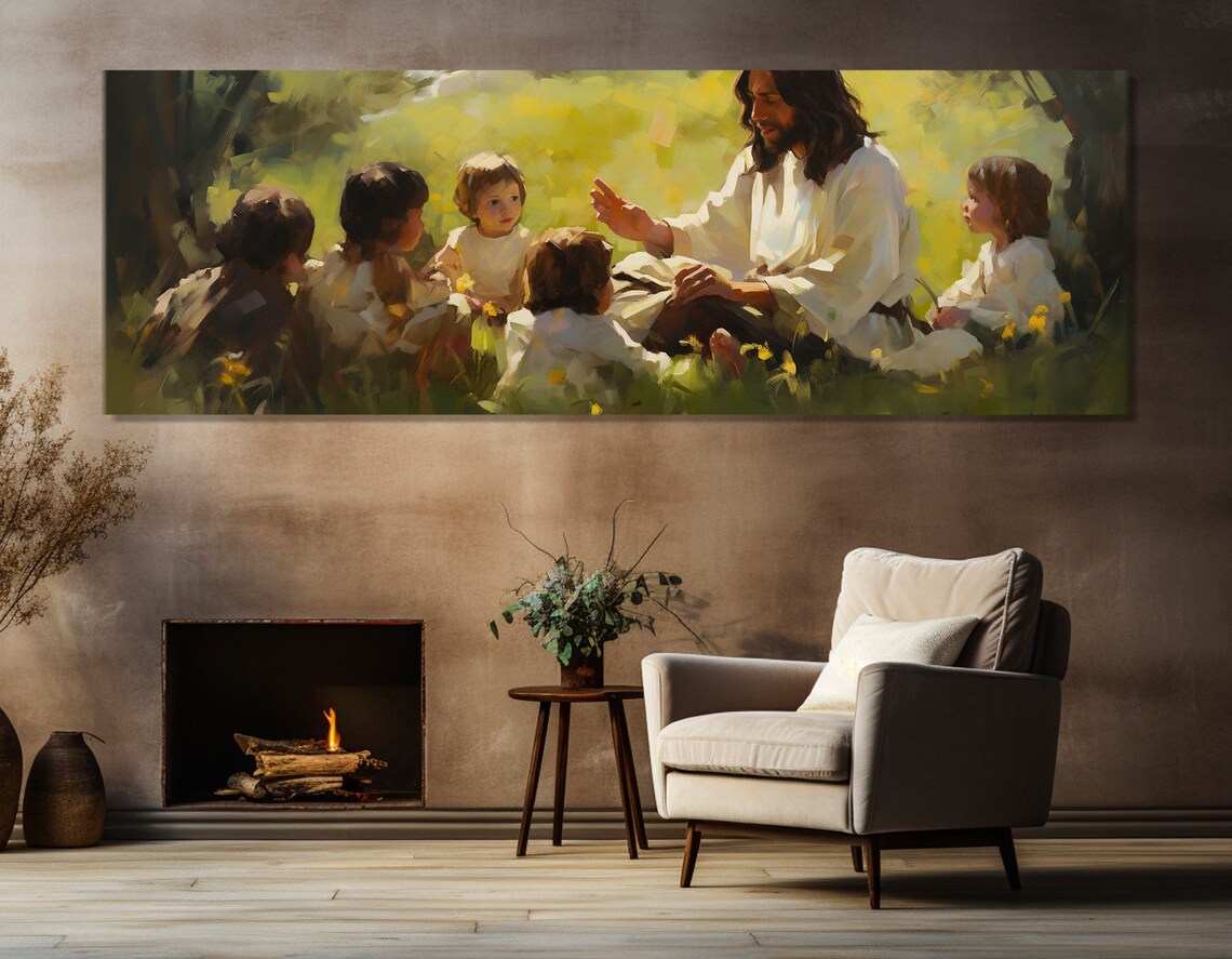 Jesus Teaching Children Sermon On The Mount Religious Painting Wall Poster - Image 4