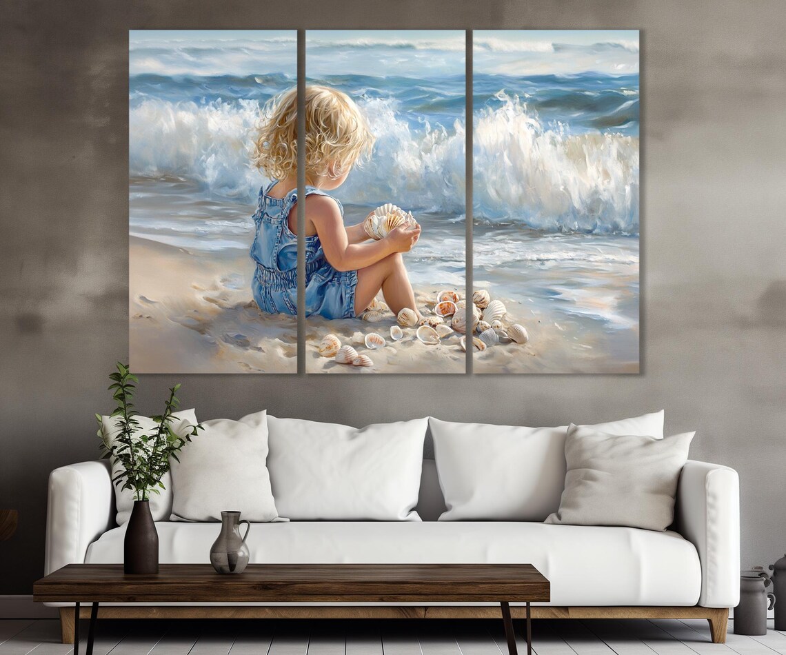 Little Blonde Kid on the Beach, Abstract Art Print - Image 2