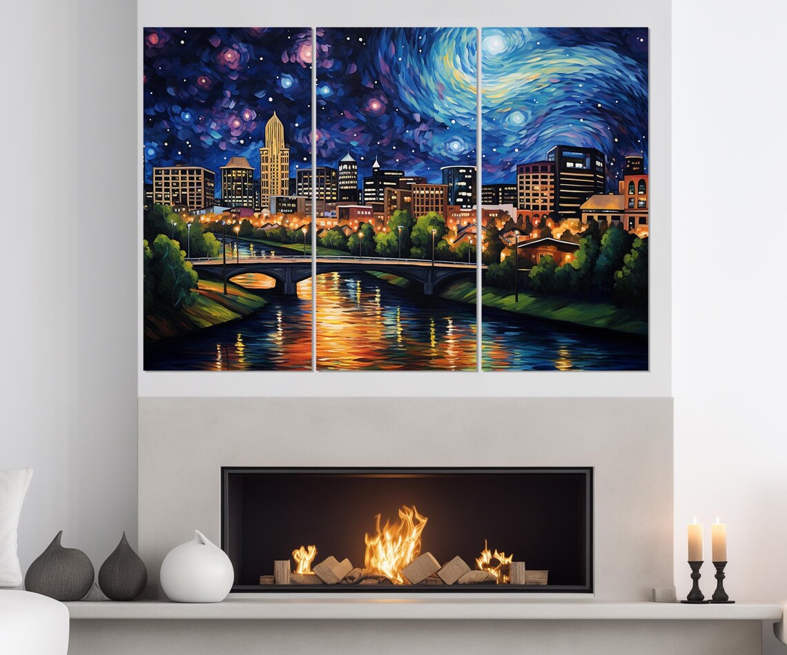 Huntsville Skyline Starry Night Swirl River Bridge Lights Poster - Image 4
