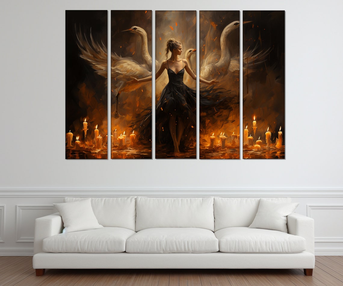 Black Swan Ballerina Dancing With White Swans Candlelight Poster - Image 3