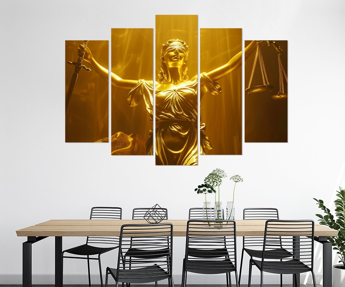 Golden Lady Justice Statue Scales Sword Law Office Wall Decor Poster - Image 3