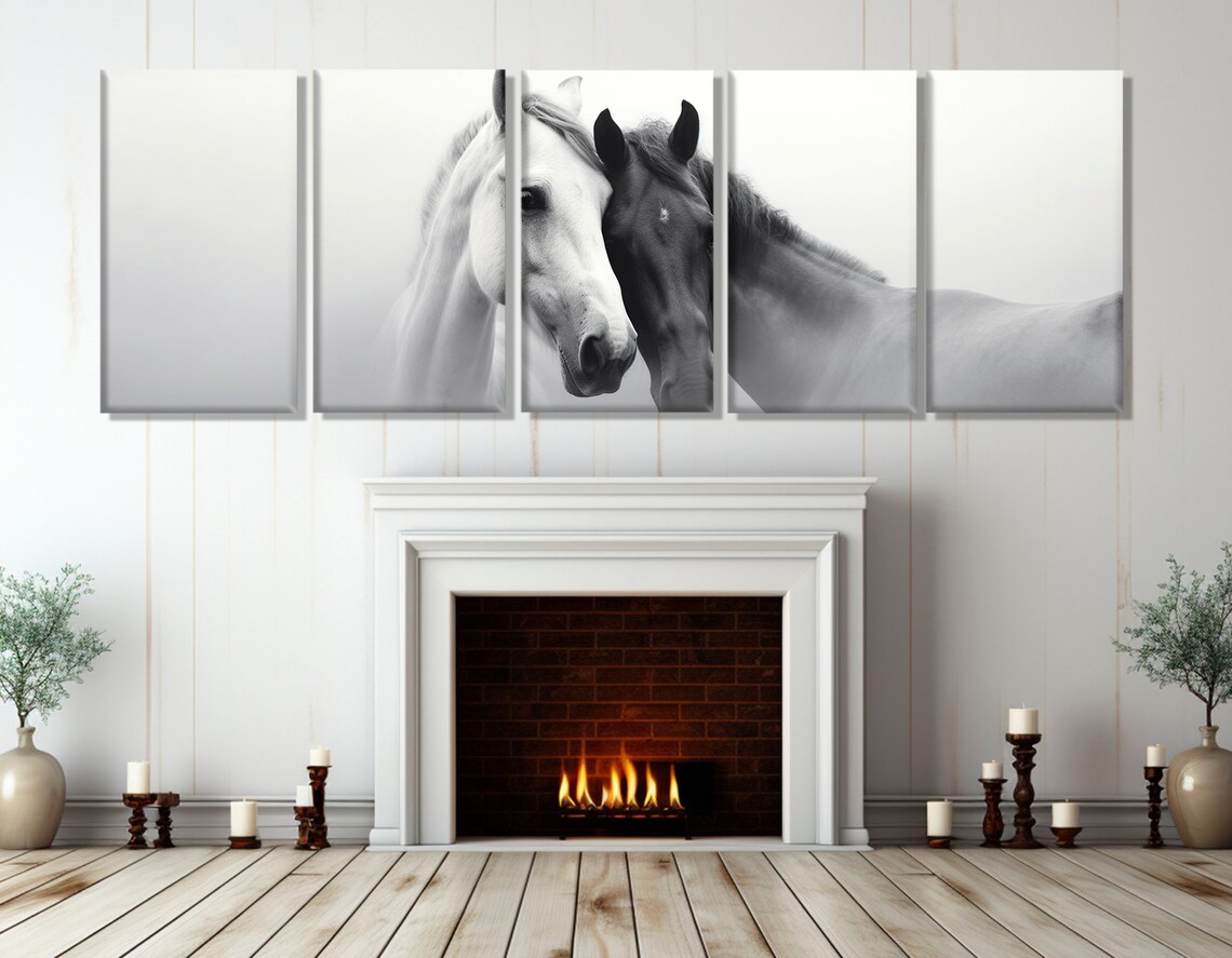 Black And White Horses In Love, Romantic Horse Art Print - Image 2
