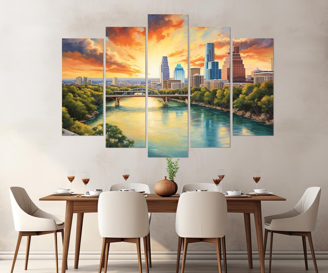Austin Bridge Skyline Abstract Travel Poster Print - Image 4