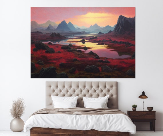 Iceland Art Icelandic Volcano Painting Print Iceland Wall Art Iceland Landscape Framed And Ready To Hang