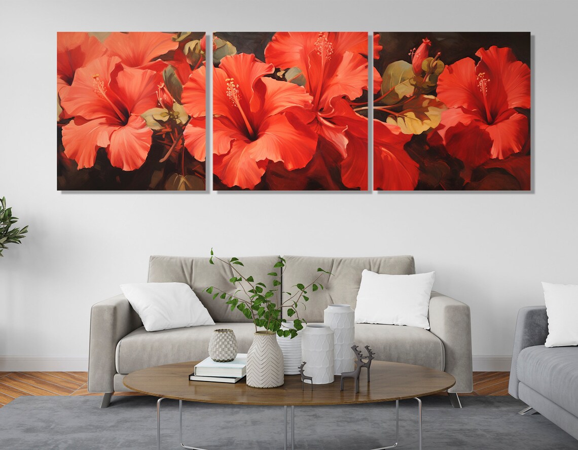 Large Red Hibiscus Flowers Abstract Floral Art Print - Image 4