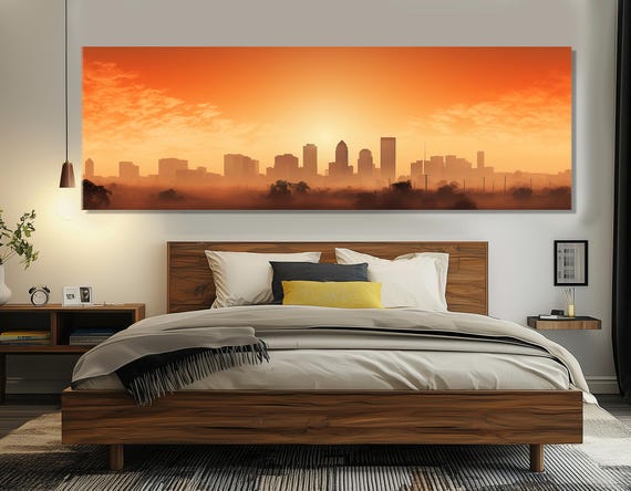 Misty Fort Worth Sunset Print Abstract Fort Worth Painting Fort Worth Wall Art Large Fort Worth Poster Framed And Ready To Hang