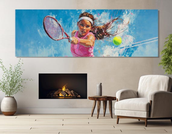 Tennis Wall Art Lady Tennis Player Print Tennis Club Decor Tennis Wall Art Tennis Gifts Framed And Ready To Hang