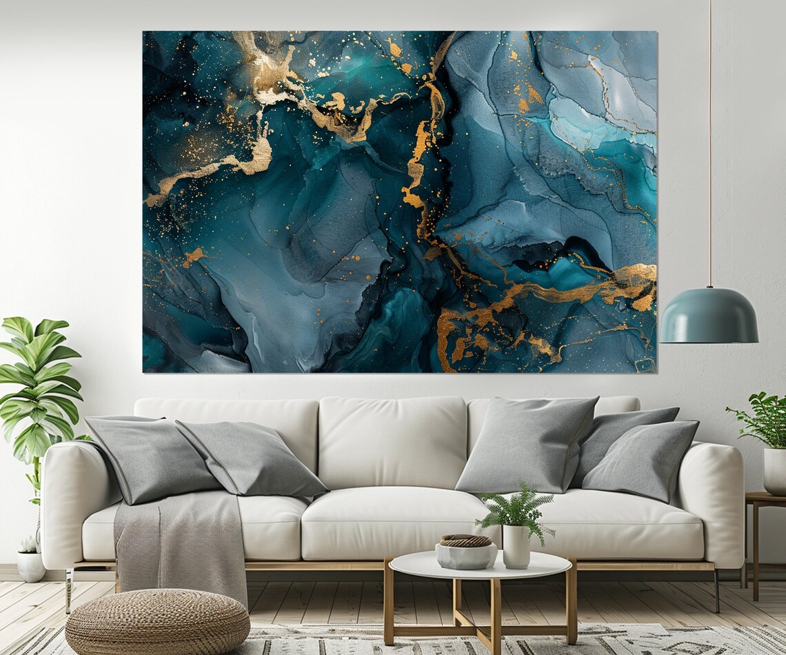 Blue Marble Abstract Wall Art Print, Contemporary - Image 2