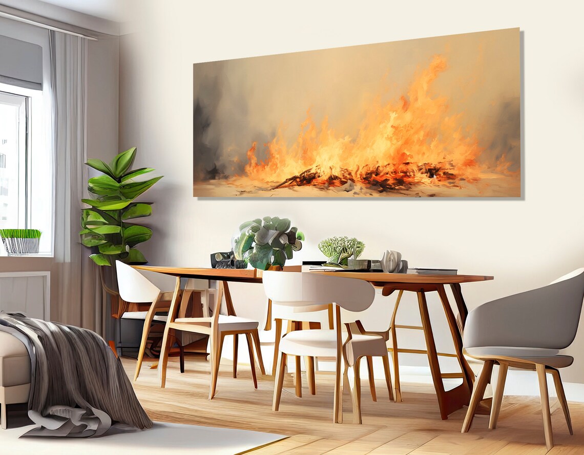 Large Burning Fire Print Panoramic Wall Art Livingroom Decor Housewarming Gift Abstract Fire Painting Framed And Ready To Hang - Image 4