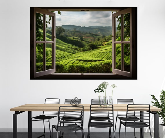 Open Window With Tea Fields View Print Tea Plantation Window View Tea Print Framed And Ready To Hang