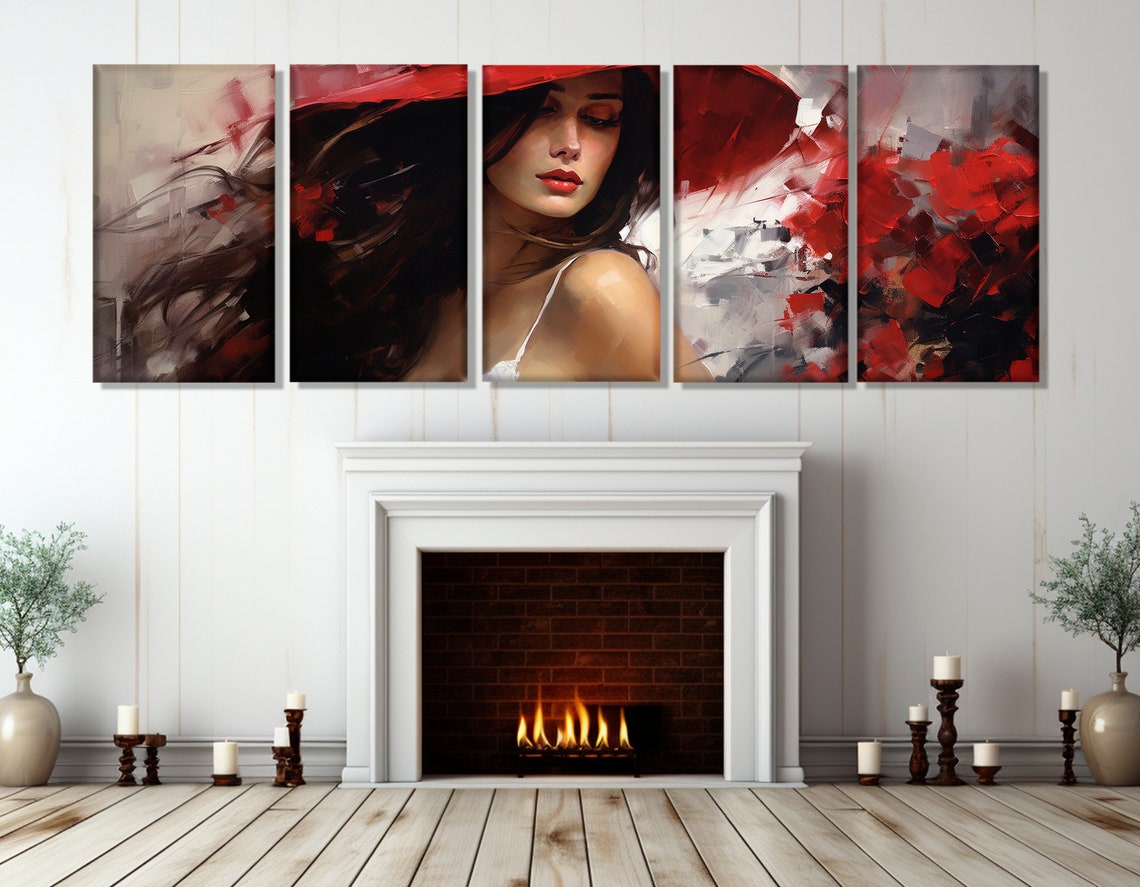 Woman In Red Hat Red Lips Abstract Expressionist Fashion Art Poster - Image 2