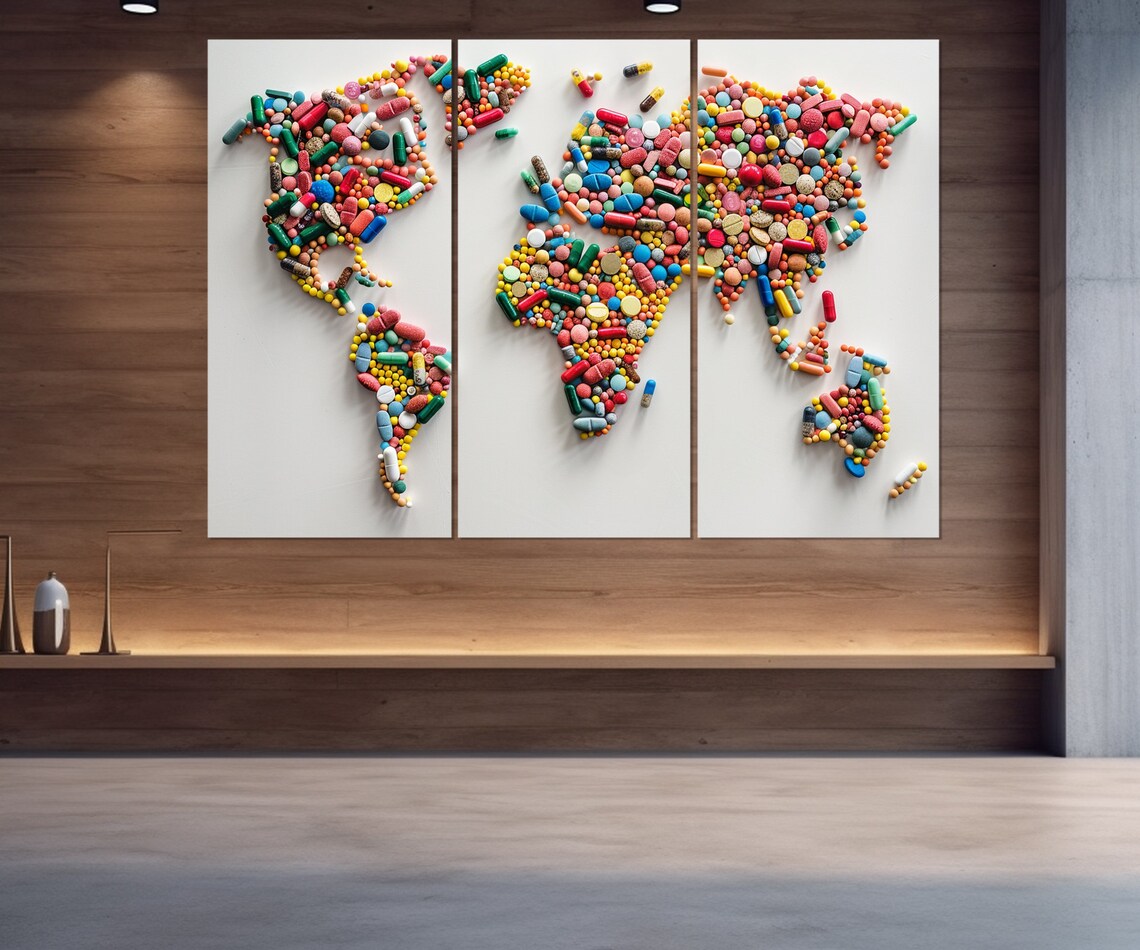 Abstract World Map From Pills, Pharmacy Art Print - Image 4