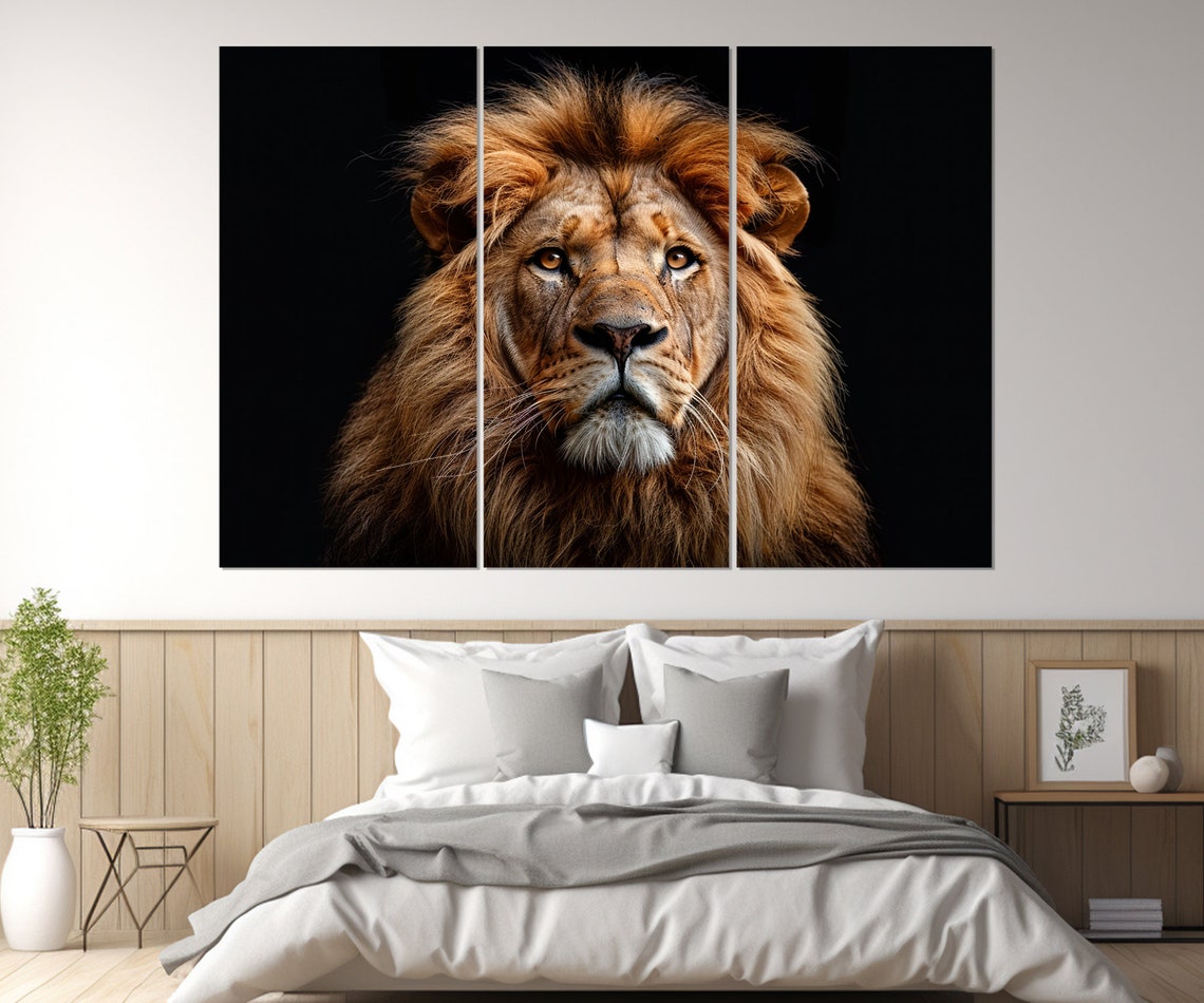 Lion King Golden Mane Regal Portrait Dark Background Wildlife Poster - Image 3