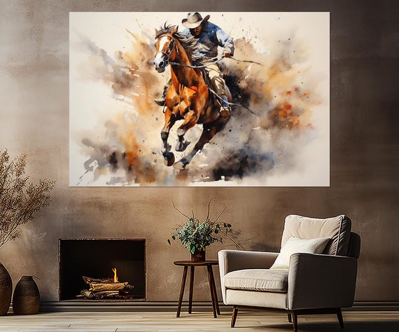 Rodeo Painting Print Cowboy Wall Art Western Wall Decor Wild West Painting Rodeo Poster Framed Ready To Hang