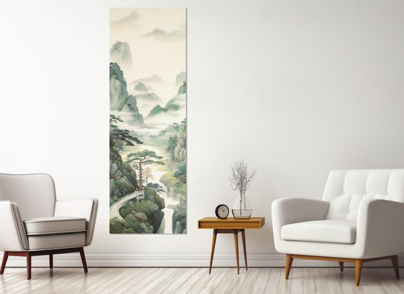 Scenery Asian Mountains Print Asian Wall Art Abstract Mountains Painting Asian Wall Decor Vertical Art Framed And Ready To Hang