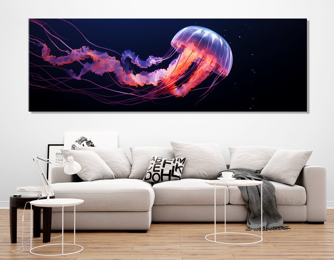 Glowing Pink Jellyfish Deep Sea Neon Underwater Life Art Poster
