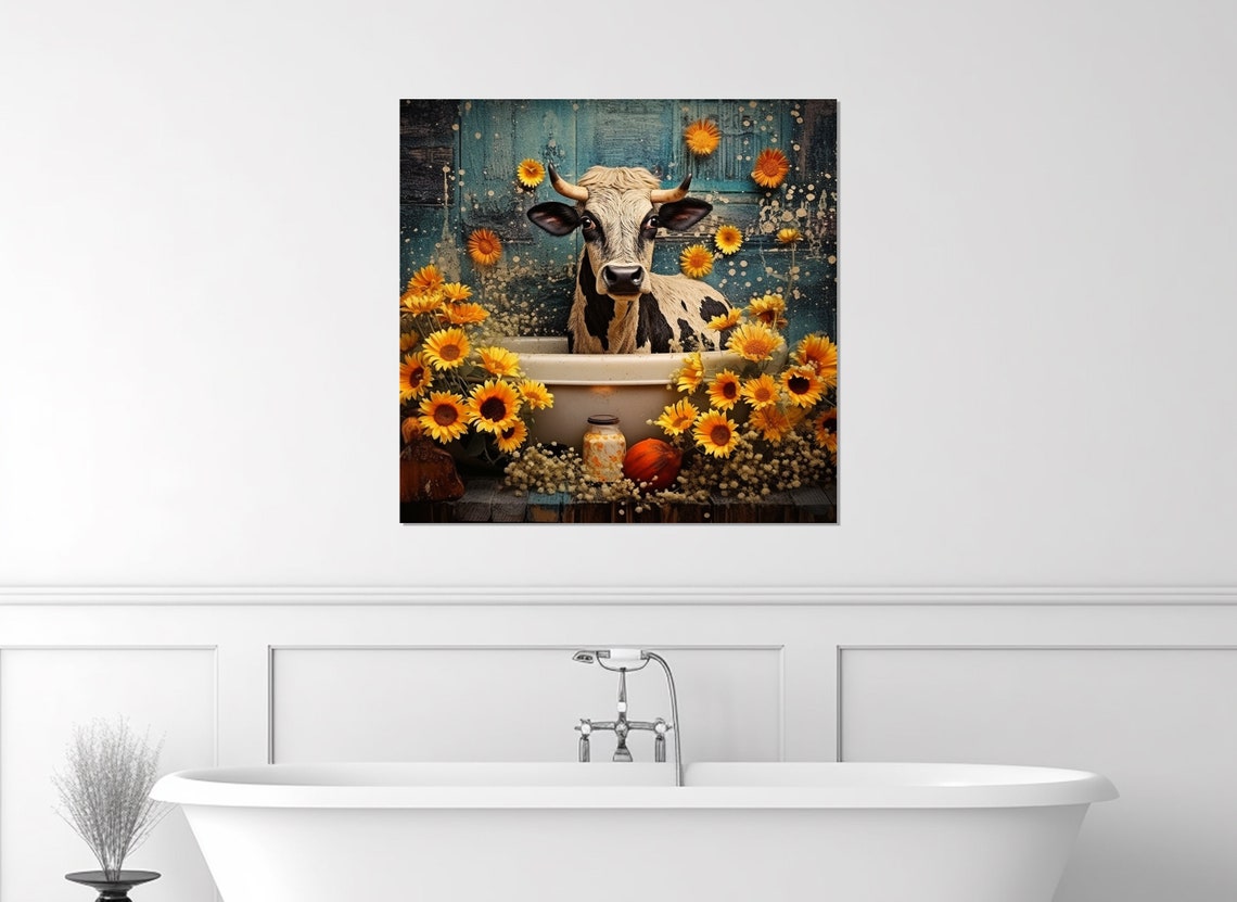 Highland Cow In A Bathtub Surrounded By Yellow Sunflowers Poster - Image 2