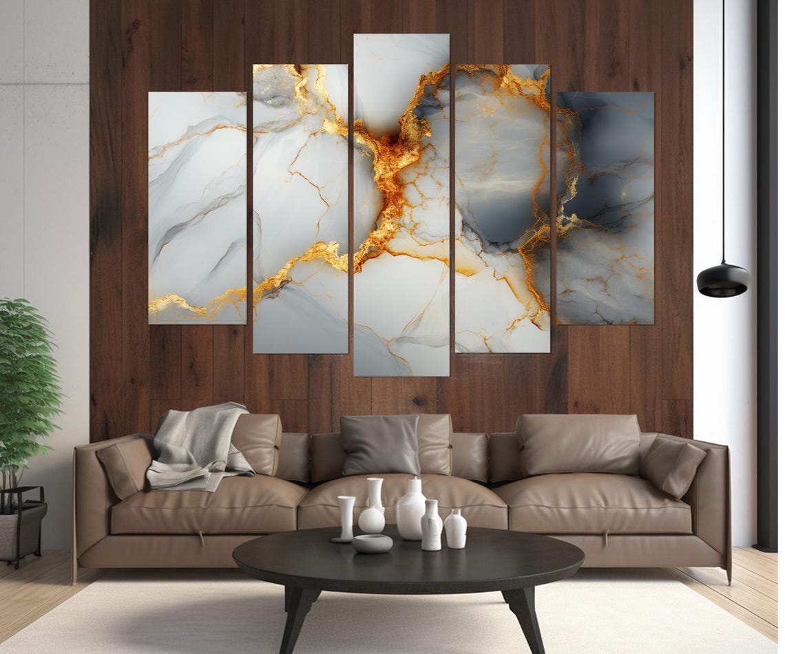 White Gold Marble Abstract Luxury Vein Texture Modern Wall Poster - Image 3