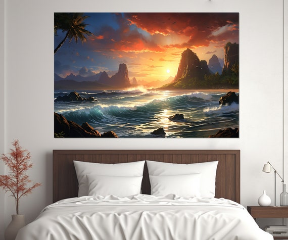 The Napali Coast On Kauai Scenic Sunset Painting Print Napali Coast Beach Wall Art Hawaii Wall Decor Framed And Ready To Hang