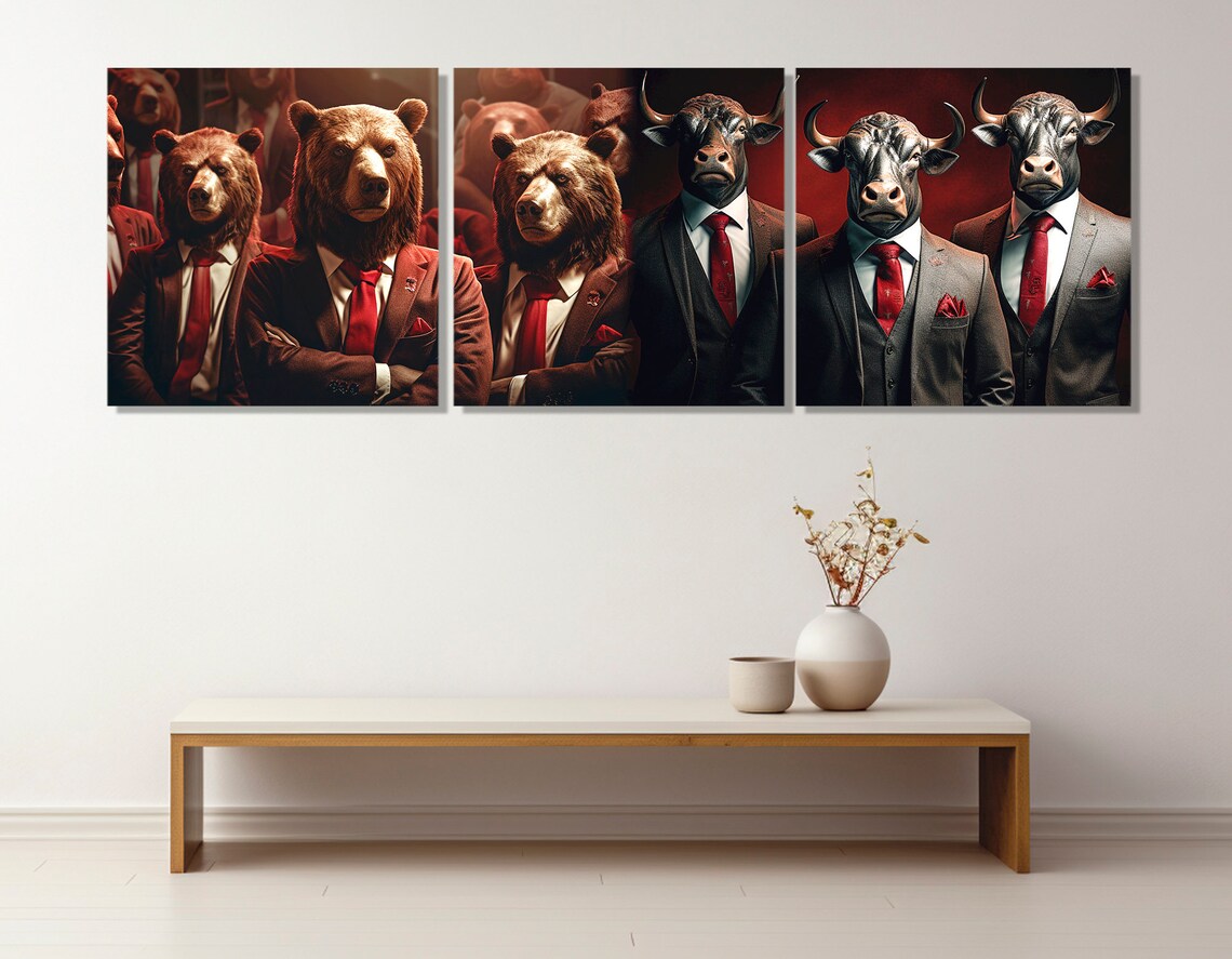 Bulls And Bears In Business Suits Wall Street Office Panoramic Wall Art Poster - Image 4