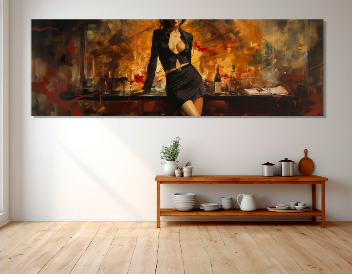Woman In Black Dress Wine Bar Abstract Painterly Bar Lounge Poster - Image 2