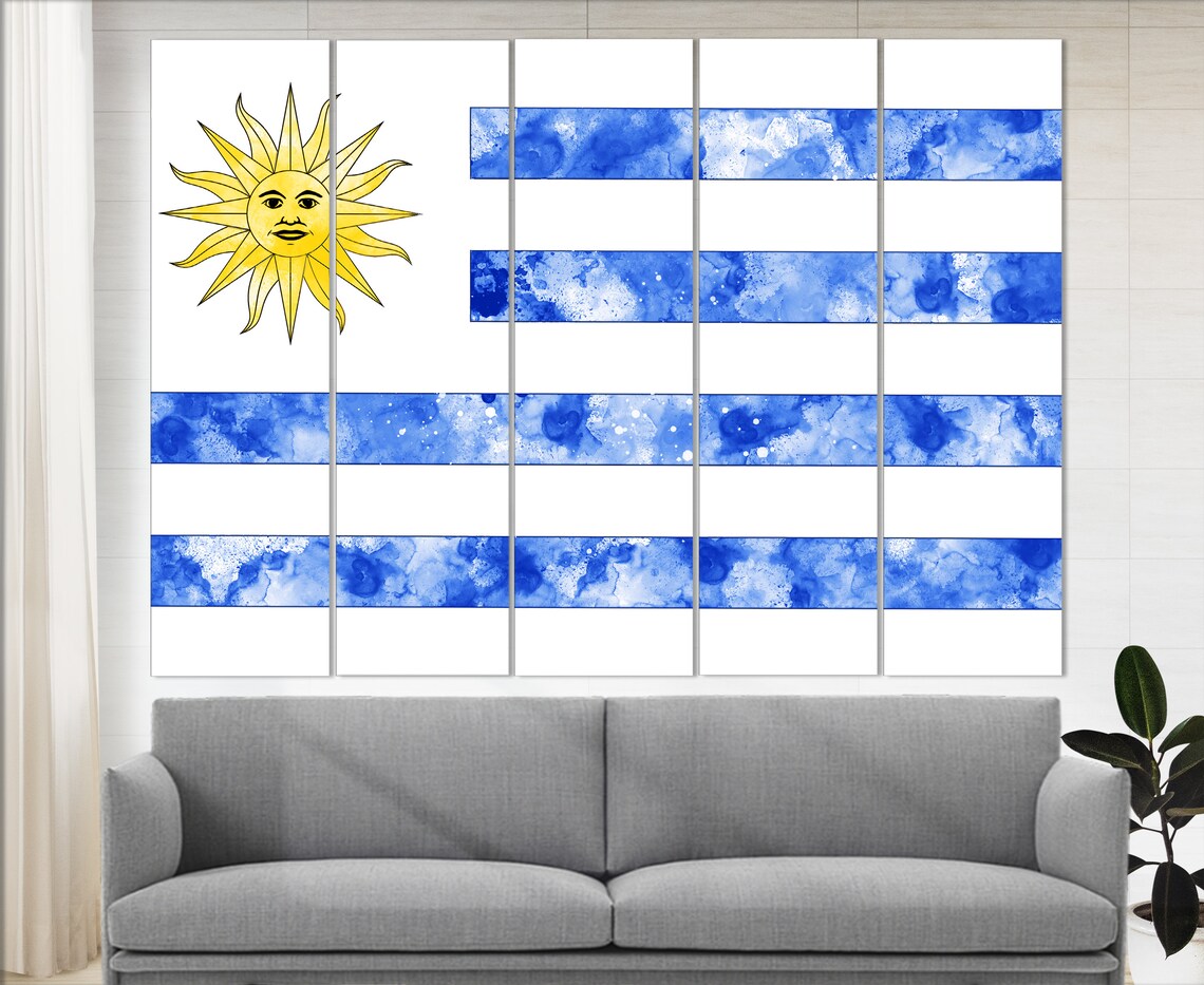 Uruguay Flag Grunge Watercolor Sun Of May Blue Stripes Poster - Image 3