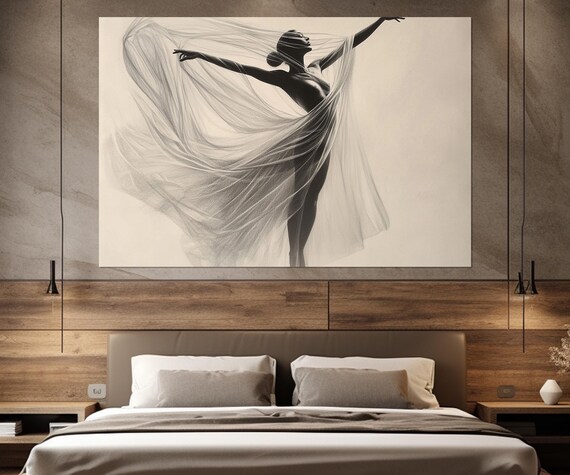 Ballerina Dancer Flowing Sheer Fabric Sketch Graceful Motion Wall Poster