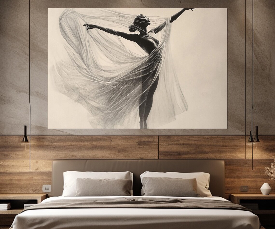 Ballerina Dancer Flowing Sheer Fabric Sketch Graceful Motion Wall Poster