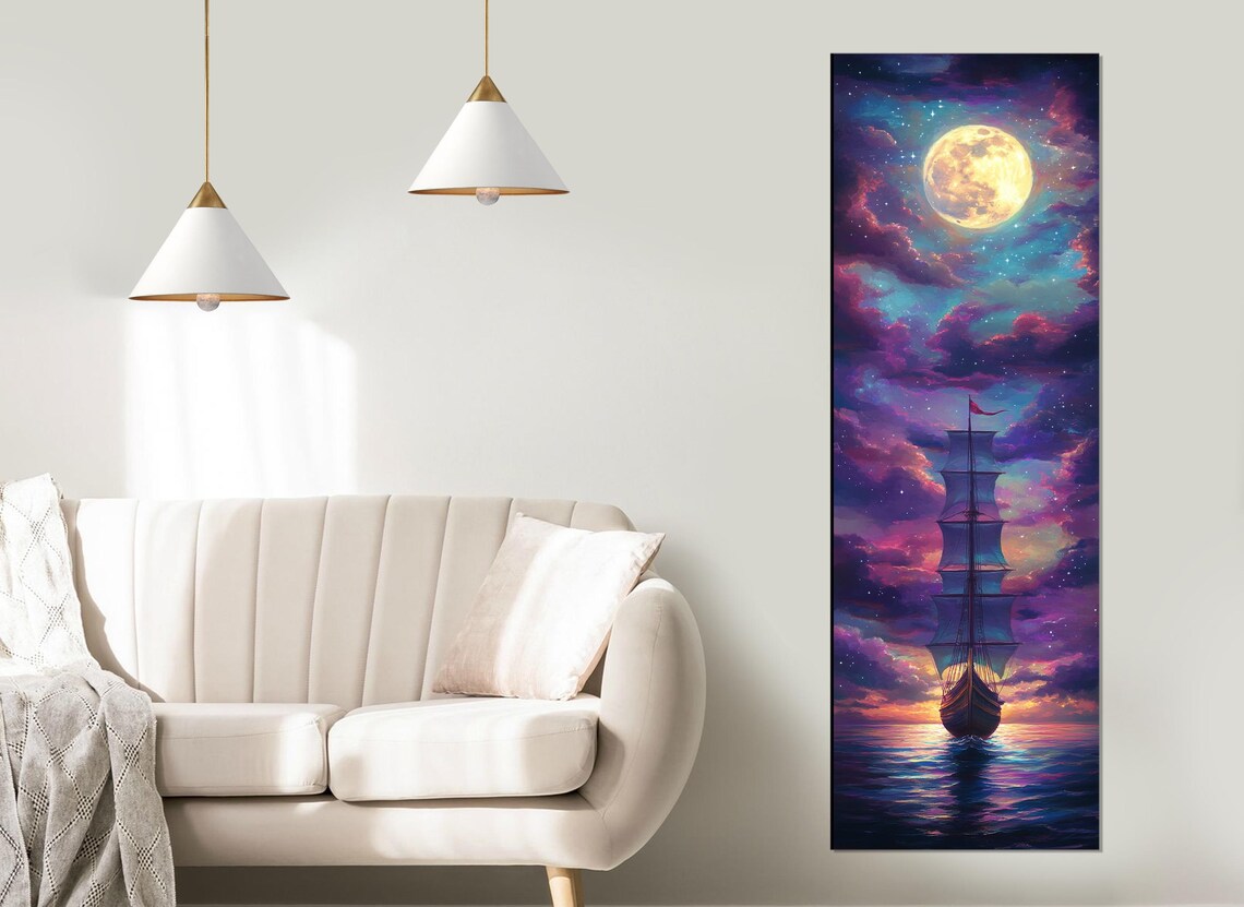 Moonlit Tall Ship Sailing Starry Night Sea Dreamy Cloudscape Poster - Image 4