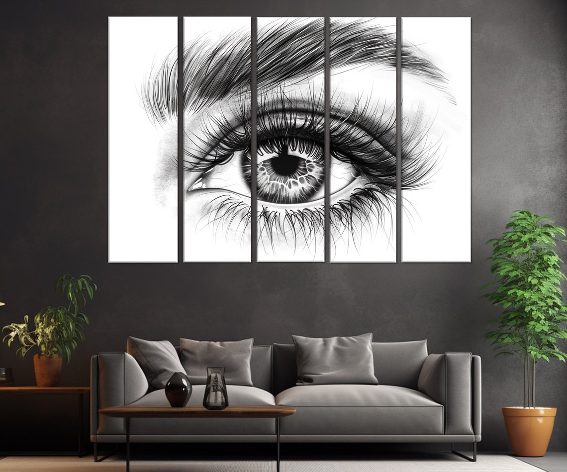 Bold Black and White Woman Eye Lashes Triptych Beauty Studio Wall Art - Image 3