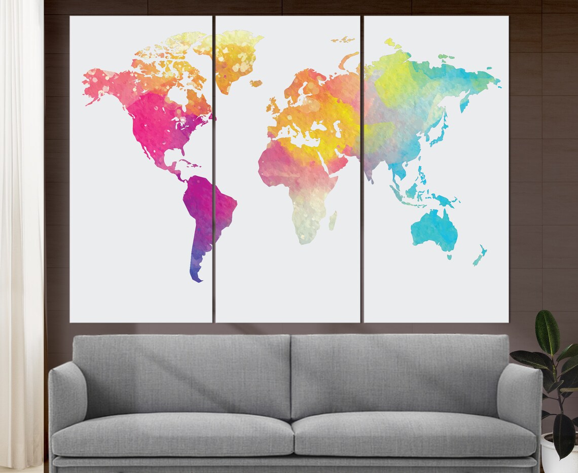 Abstract Watercolor World Map, Modern Office Wall Art Print - Image 4