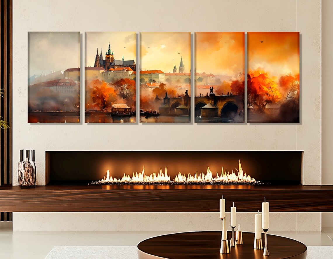 Prague Castle Charles Bridge Golden Autumn Mist Skyline Travel Poster - Image 3