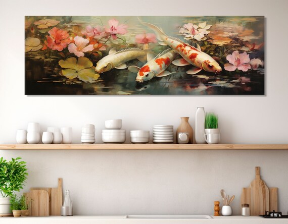 Large Koi Fish Painting Abstract Koi Fish Print Underwater Wall Art Aquarium Wall Art Framed And Ready To Hang