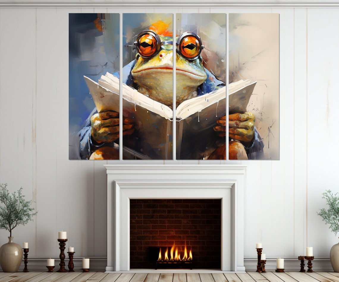 Cute Frog Wearing Round Orange Glasses Reading A Book Poster - Image 2