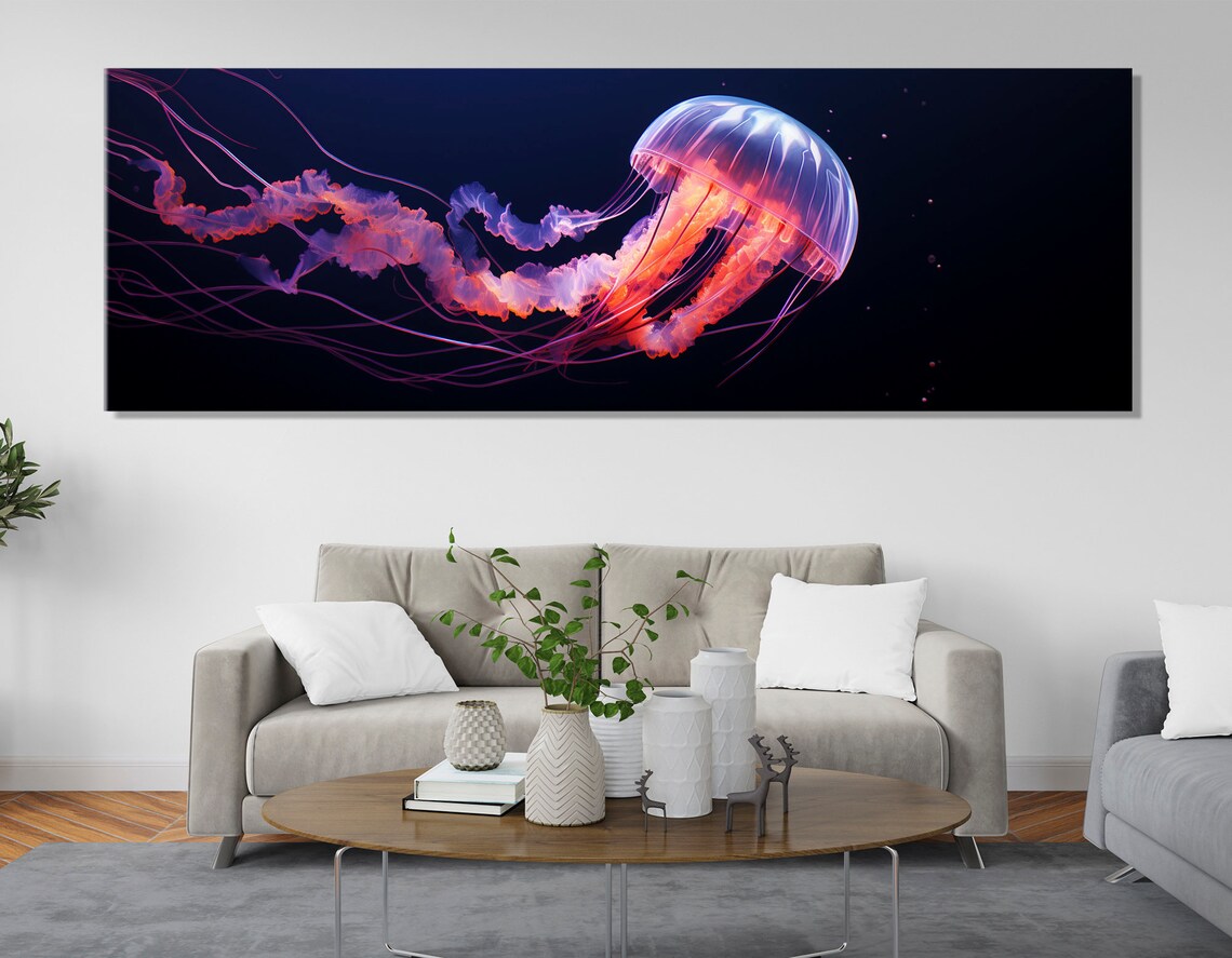 Glowing Pink Jellyfish Deep Sea Neon Underwater Life Art Poster - Image 2