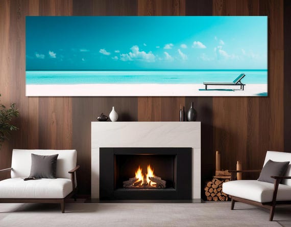 Scenic Blue Sea And Sky Of Maldives Print Minimalist Maldives Panorama Abstract Tropical Beach Painting Framed And Ready To Hang