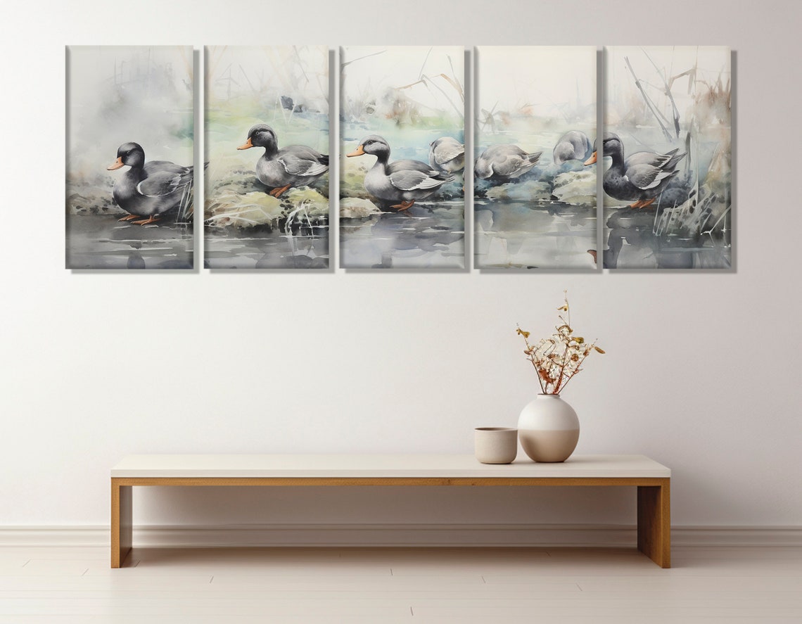 Watercolor Ducks By Misty Pond Gray Blue Soft Brushstroke Poster - Image 3