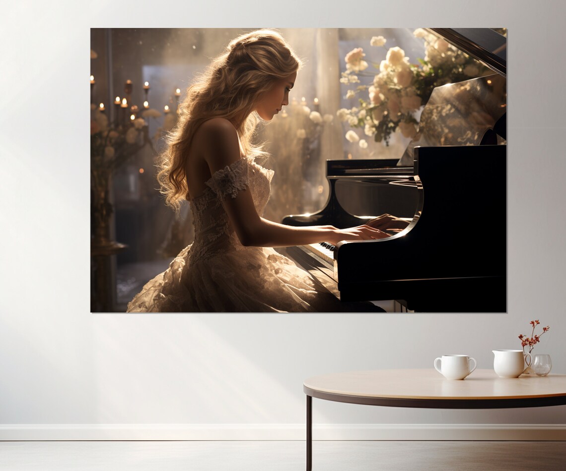 Elegant Pianist Grand Piano Candlelight Romantic Music Wall Art Poster