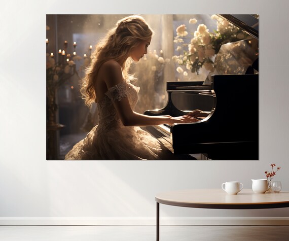 Elegant Pianist Grand Piano Candlelight Romantic Music Wall Art Poster