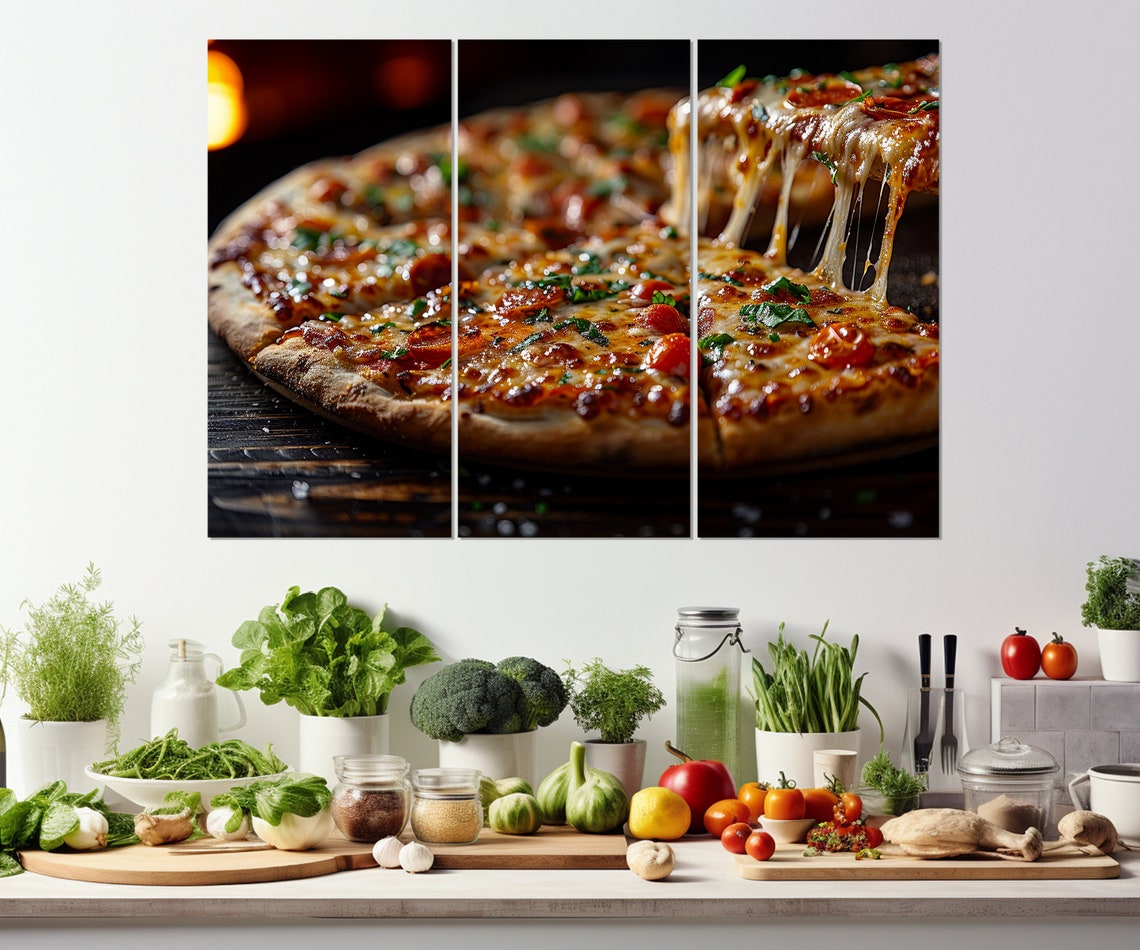 Pepperoni Pizza Cheese Pull Close Up Restaurant Kitchen Art Poster - Image 4