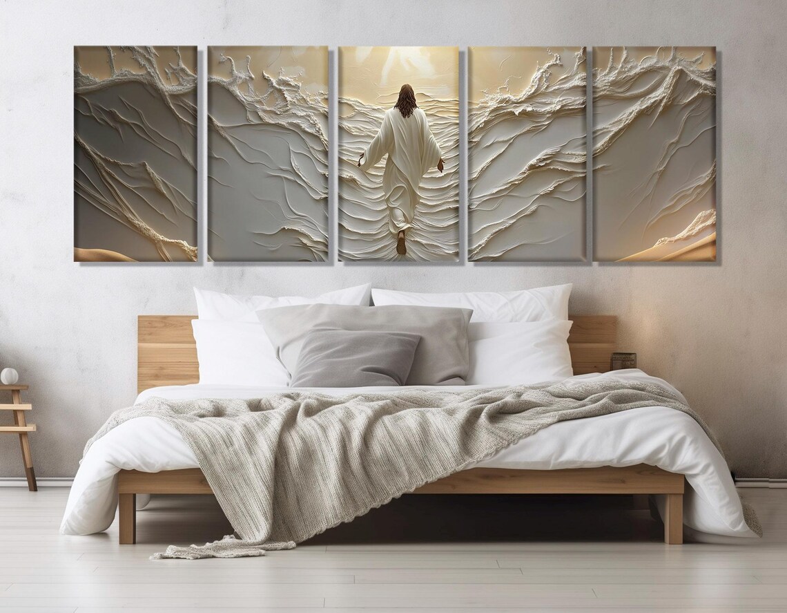 Jesus Walking On Water Religious Bedroom Art Print - Image 3