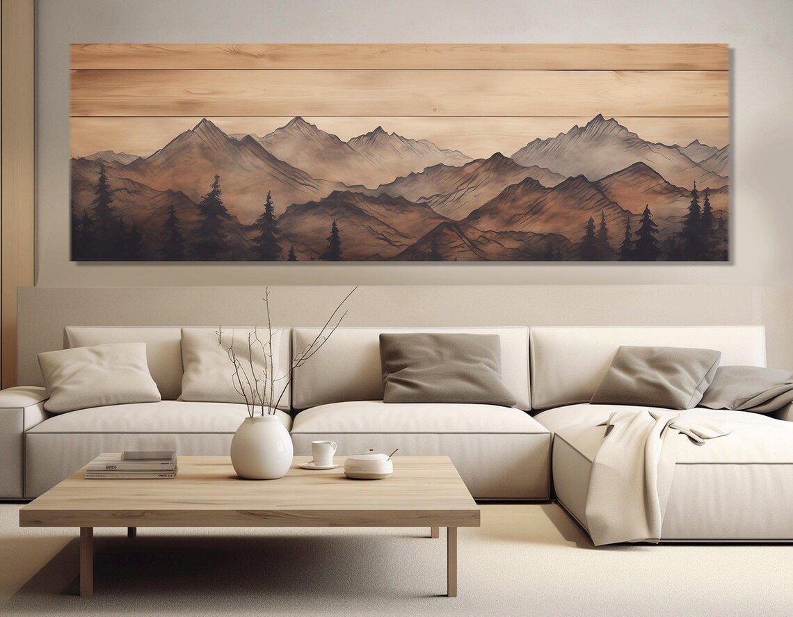 Abstract Soft Tones Mountains Art Print, Rustic Style