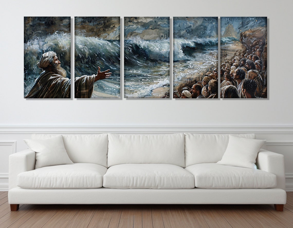 Moses Parting The Red Sea Triptych Biblical Scene Religious Art Poster - Image 3