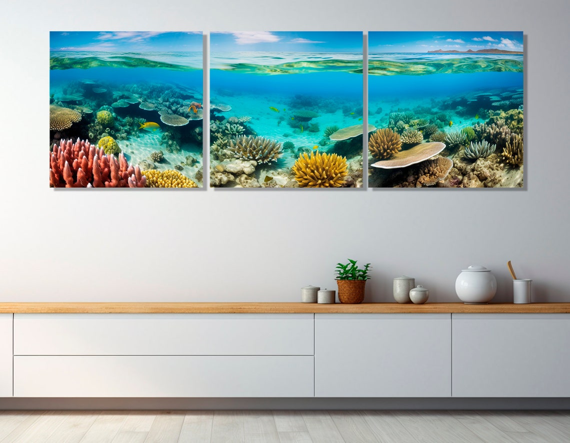 Coral Reef Underwater Split View Panorama Tropical Ocean Life Poster - Image 4