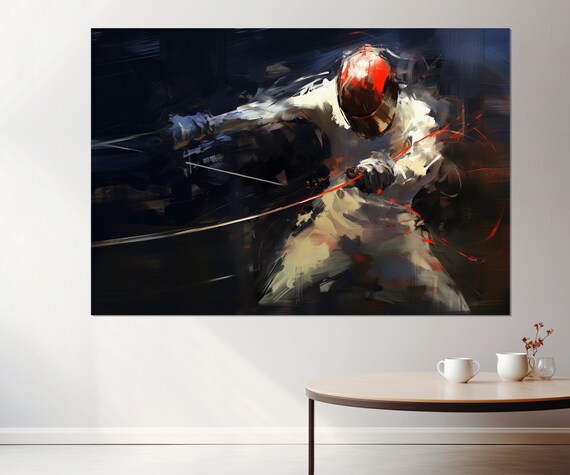 Abstract Fencing Wall Art Fencing Painting Print Fencer Gift Framed And Ready To Hang
