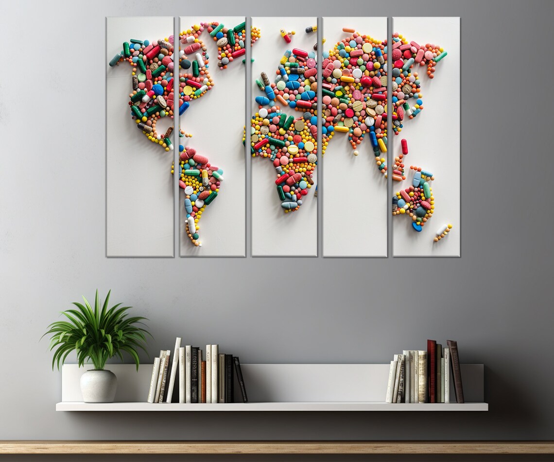 Abstract World Map From Pills, Pharmacy Art Print - Image 2