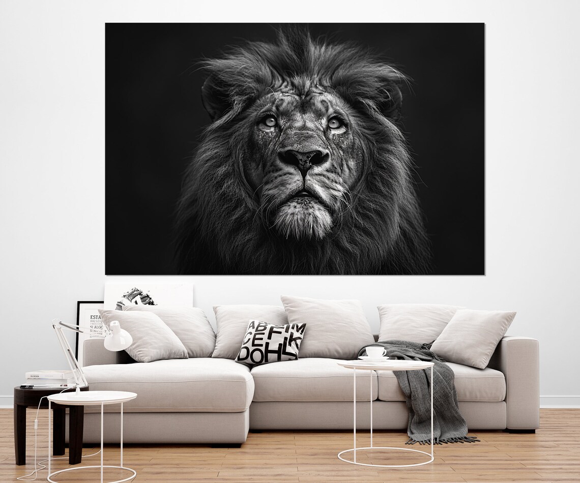 Majestic Lion Portrait Black And White Dramatic Wildlife Art Poster - Image 2
